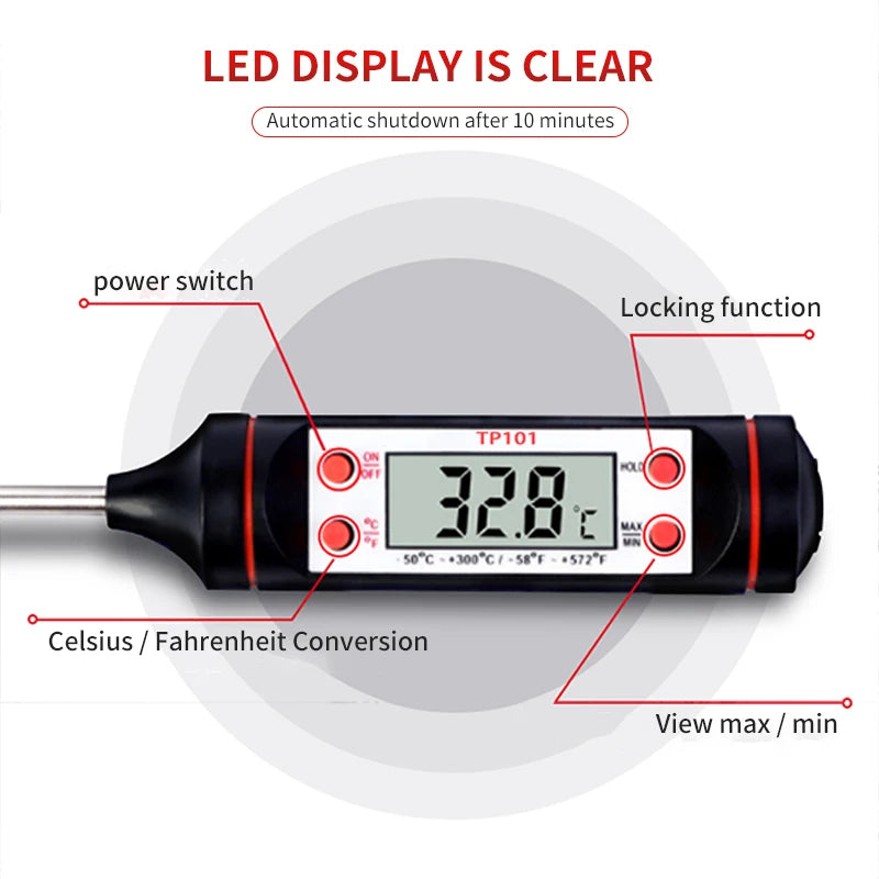 Fantastic Digital Food Thermometer Electronic Kitchen Cooking Baking Digital Display Stainless Steel - Top Kitchen Essentials